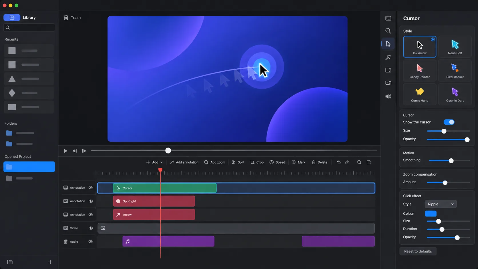 ScreenTale Zoom editor with a clean project and no private information