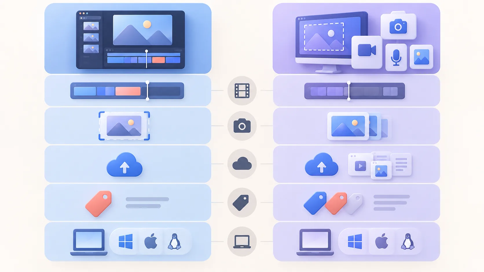 Five-row visual comparison of ScreenTale and CleanShot X workflows