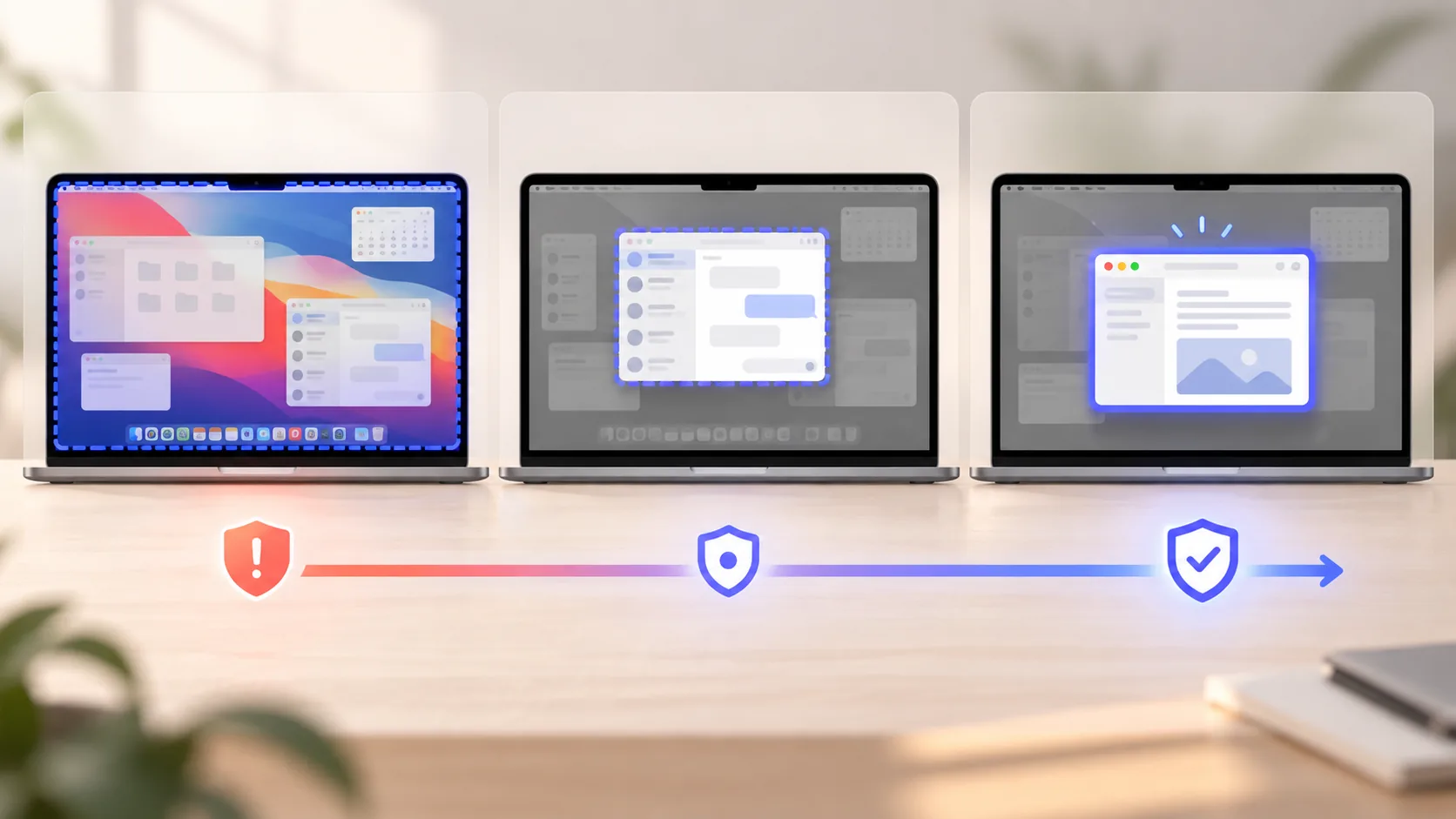 Display, app, and window capture scopes arranged from broad to private