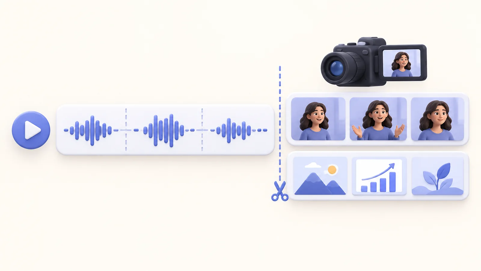 Nghe thử khoảng ngắt rồi áp cùng đoạn cắt vào lớp màn hình và camera