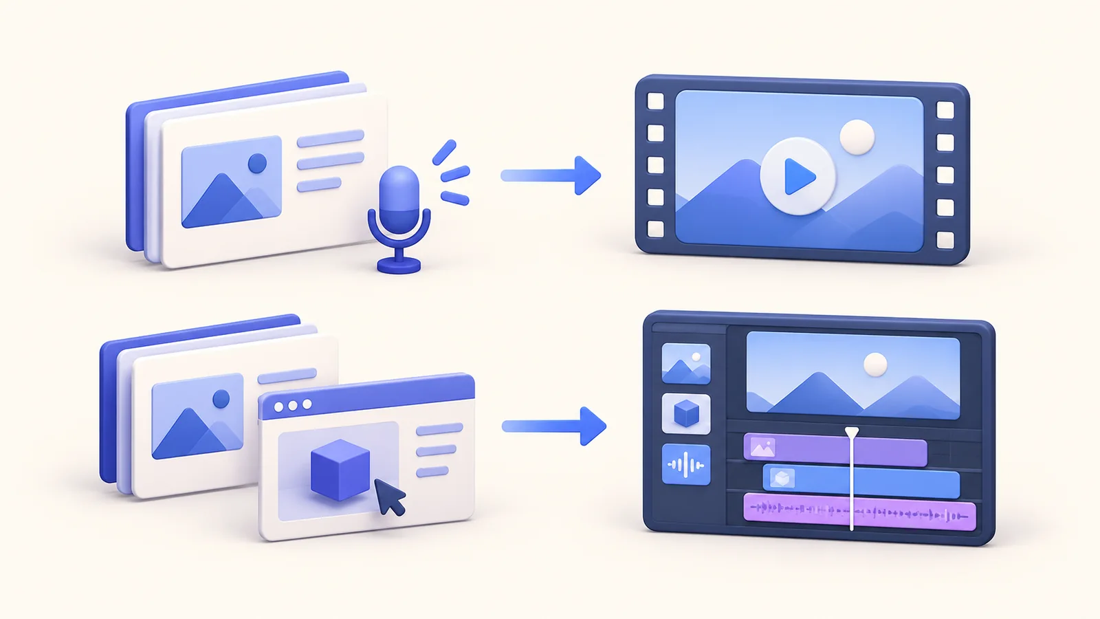 A narrated deck and a deck-plus-demonstration lead to different video workflows