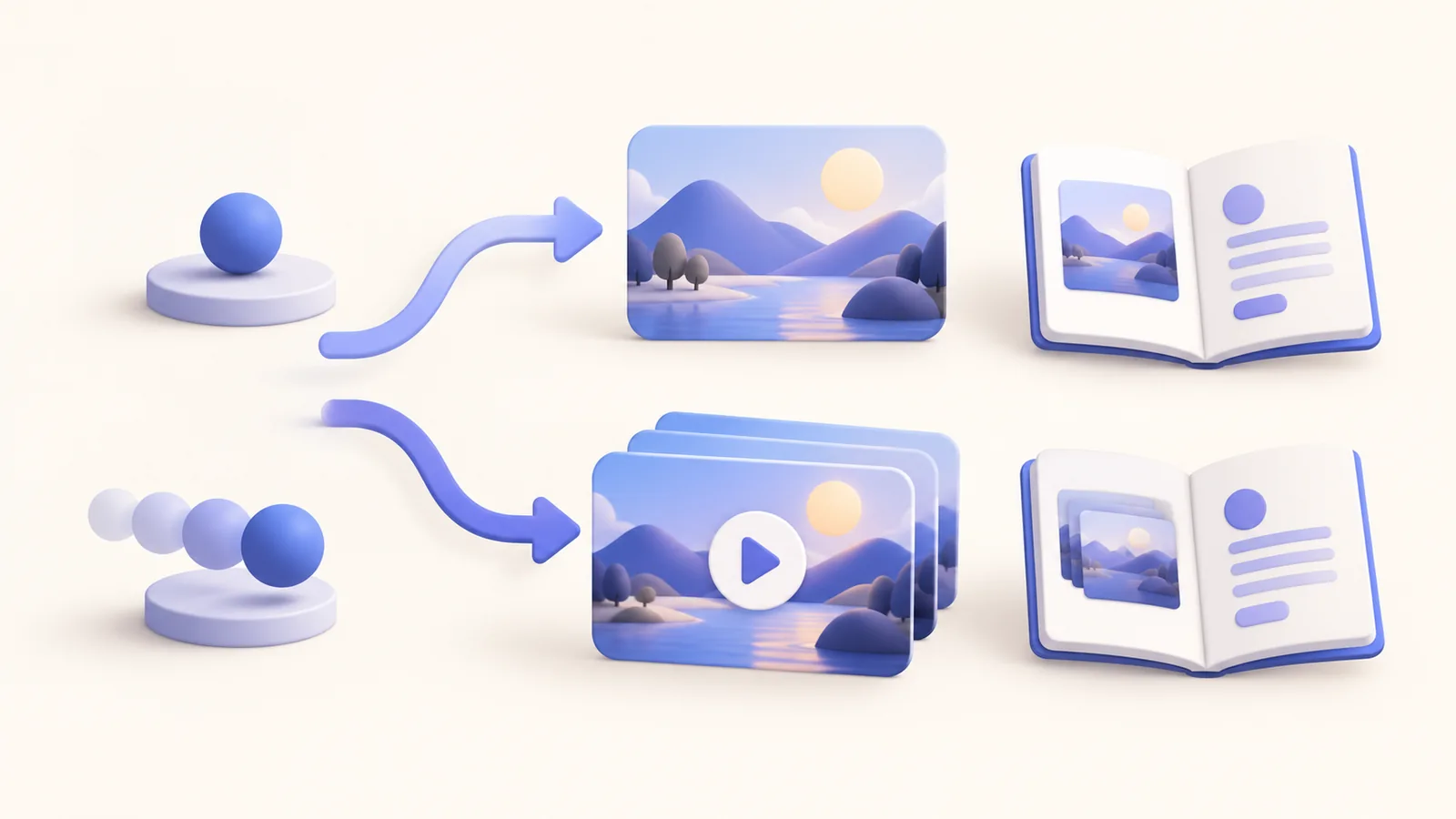 A static state leads to an image and a changing process leads to video, each with context